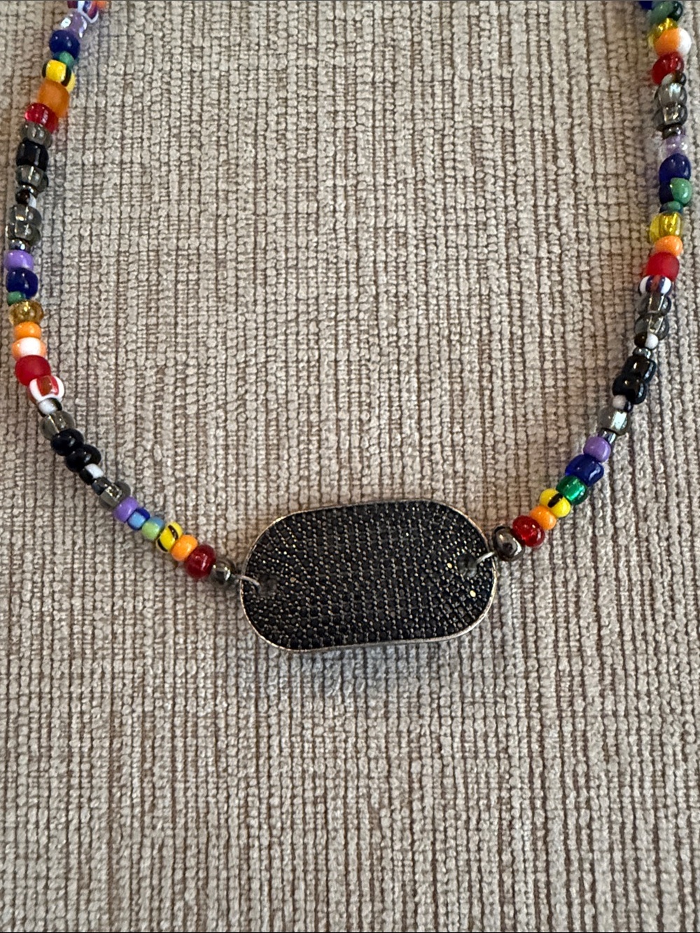 Beaded Rainbow and Black Pavé Pendant Necklace